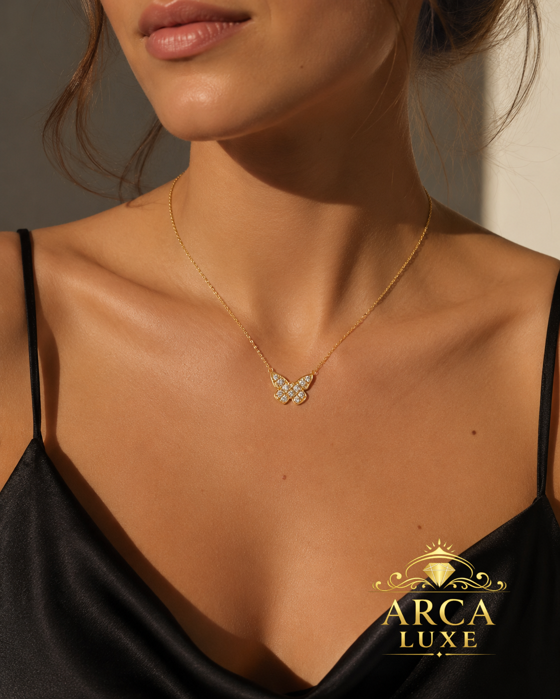 14K Gold Butterfly Necklace – 18" Diamond Cut | ARCA LUXE