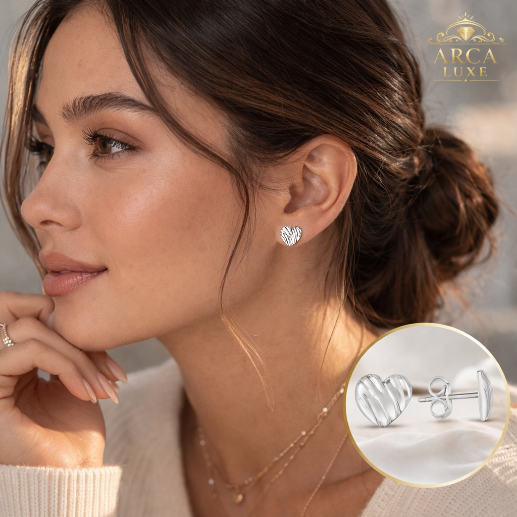 14K Solid Gold Scribble Heart Stud Earrings–Minimalist Love Design