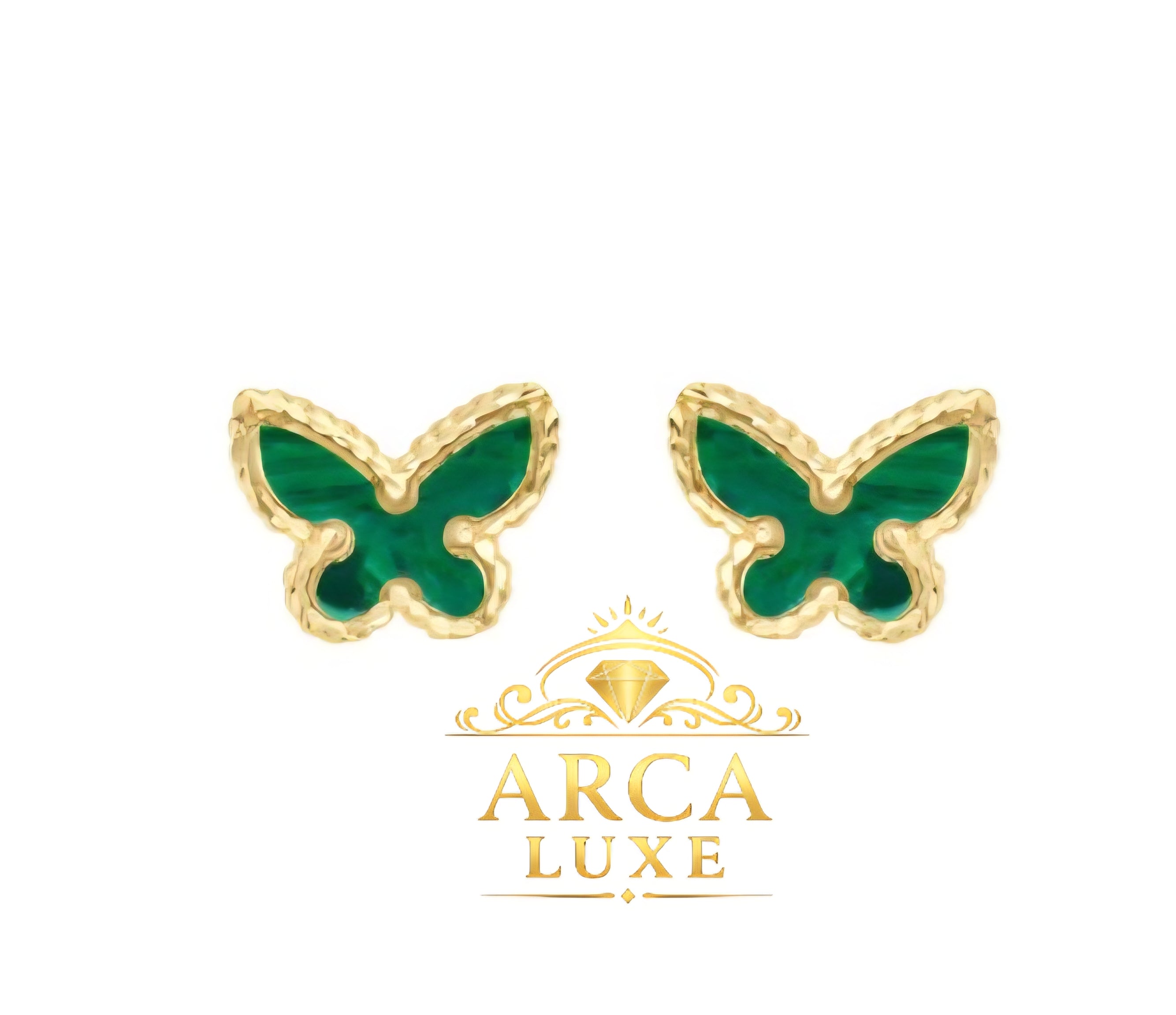 14K Solid Gold Butterfly Stud Earrings – MOP, Turquoise & Malachite