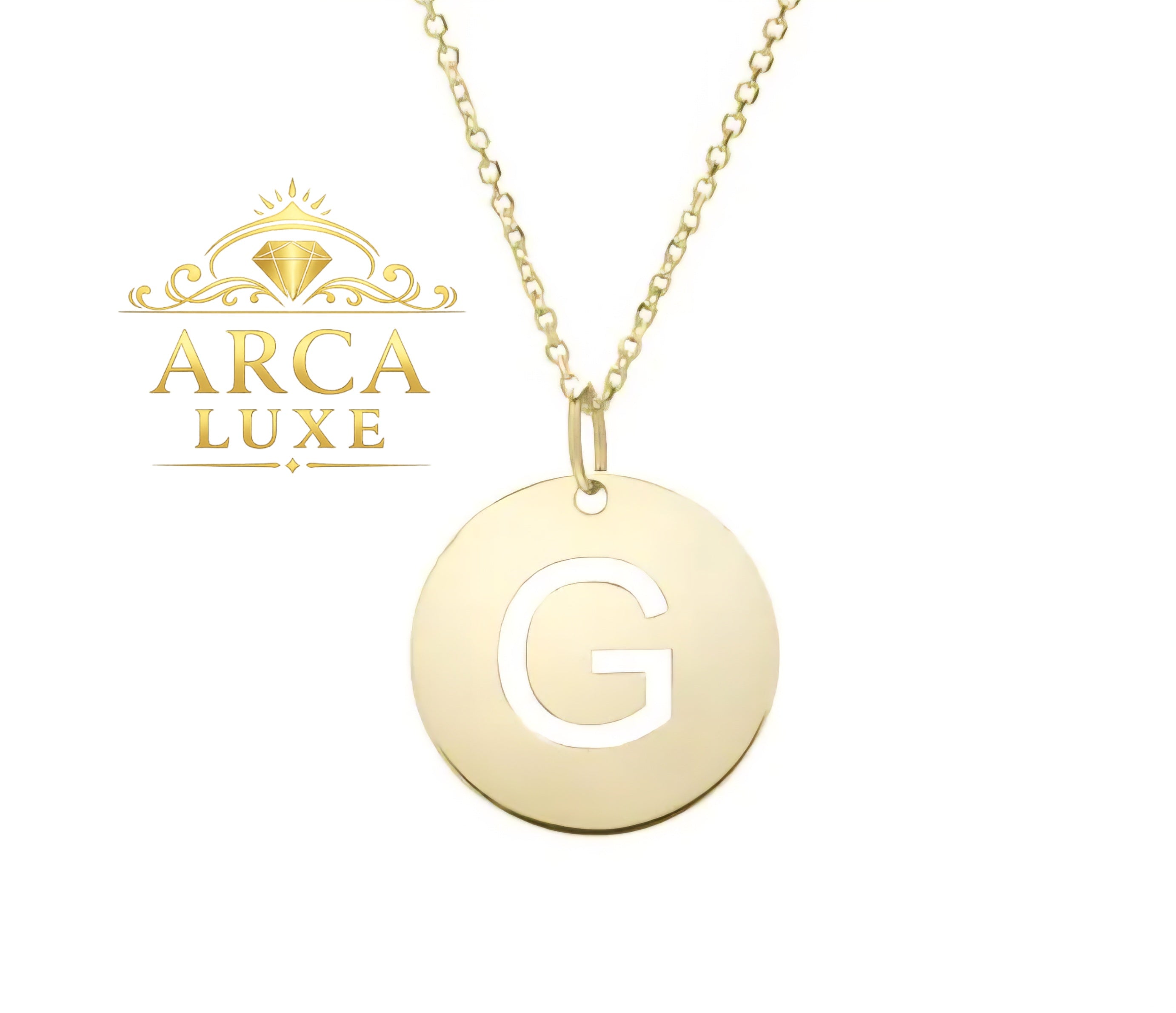 14K Solid Gold Initial Letter Disc Necklace 18" | A–Z Minimalist Pendant | Real Gold Jewelry
