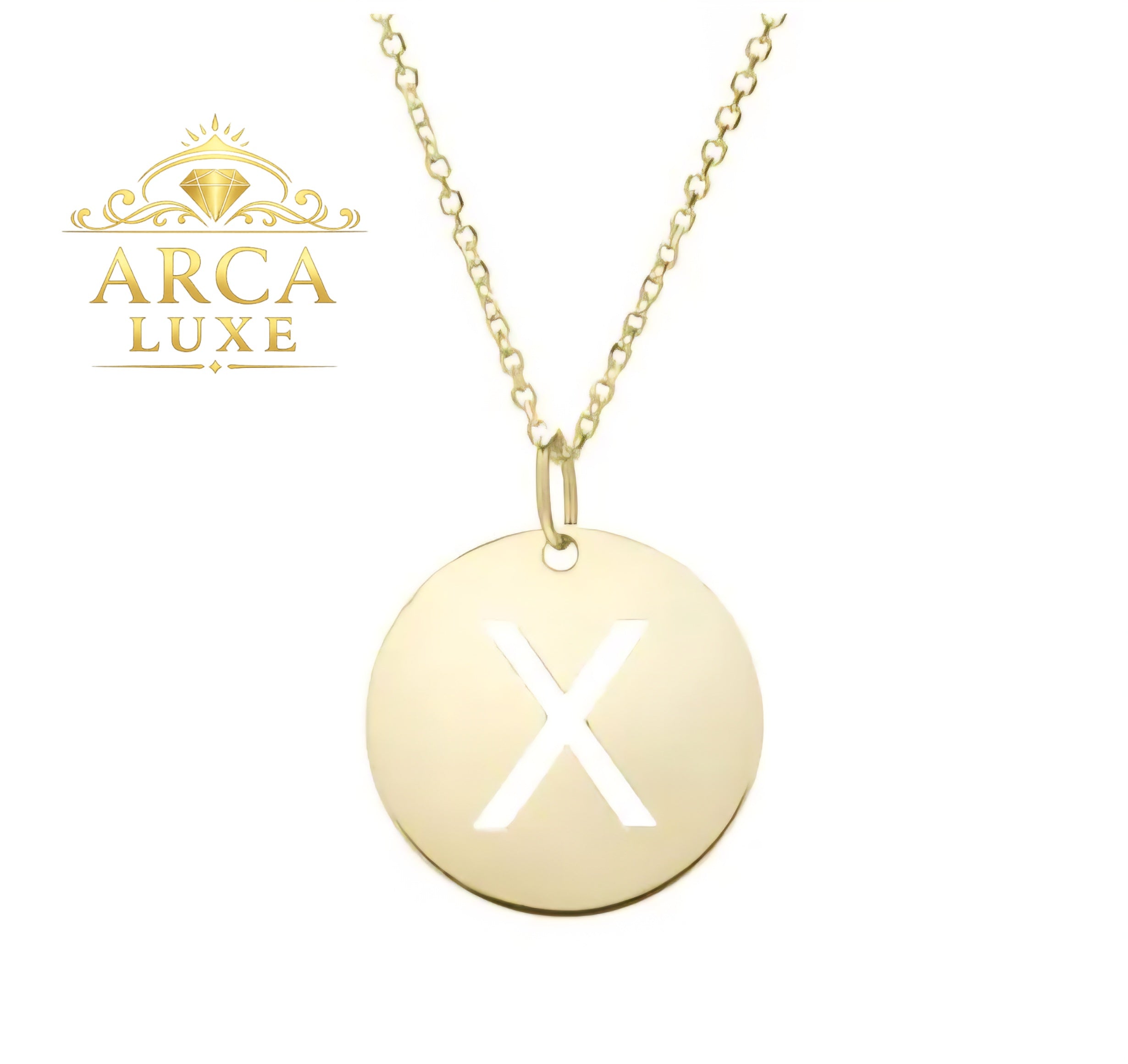 14K Solid Gold Initial Letter Disc Necklace 18" | A–Z Minimalist Pendant | Real Gold Jewelry