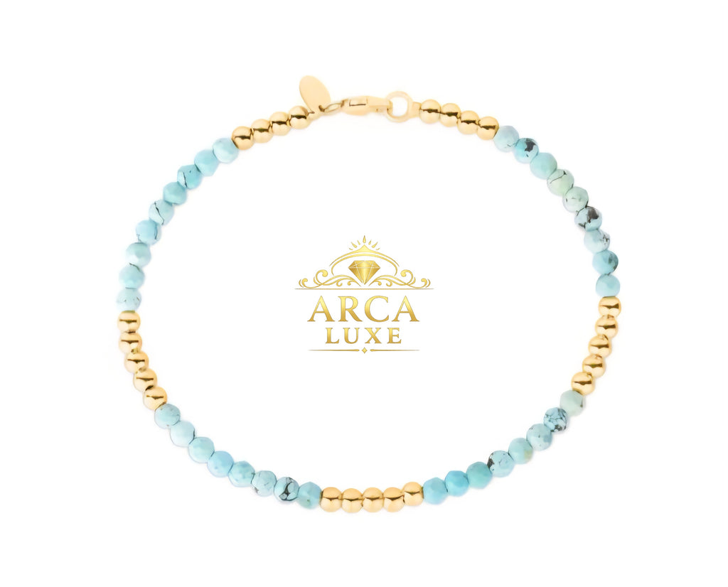 14K Solid Gold Pallina Bead Gemstone Bracelet 7"