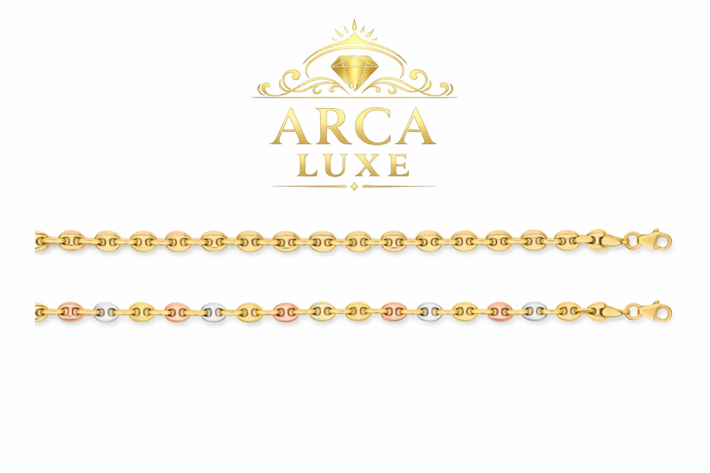 14K Gold Puffed Mariner Link Chain (Tri-Color & Yellow Gold)