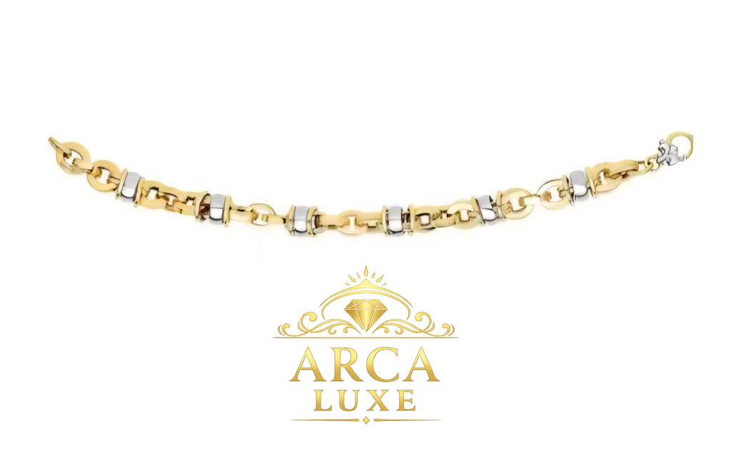 14K Two-Tone Gold Rondel Heritage Link Bracelet 7.5"
