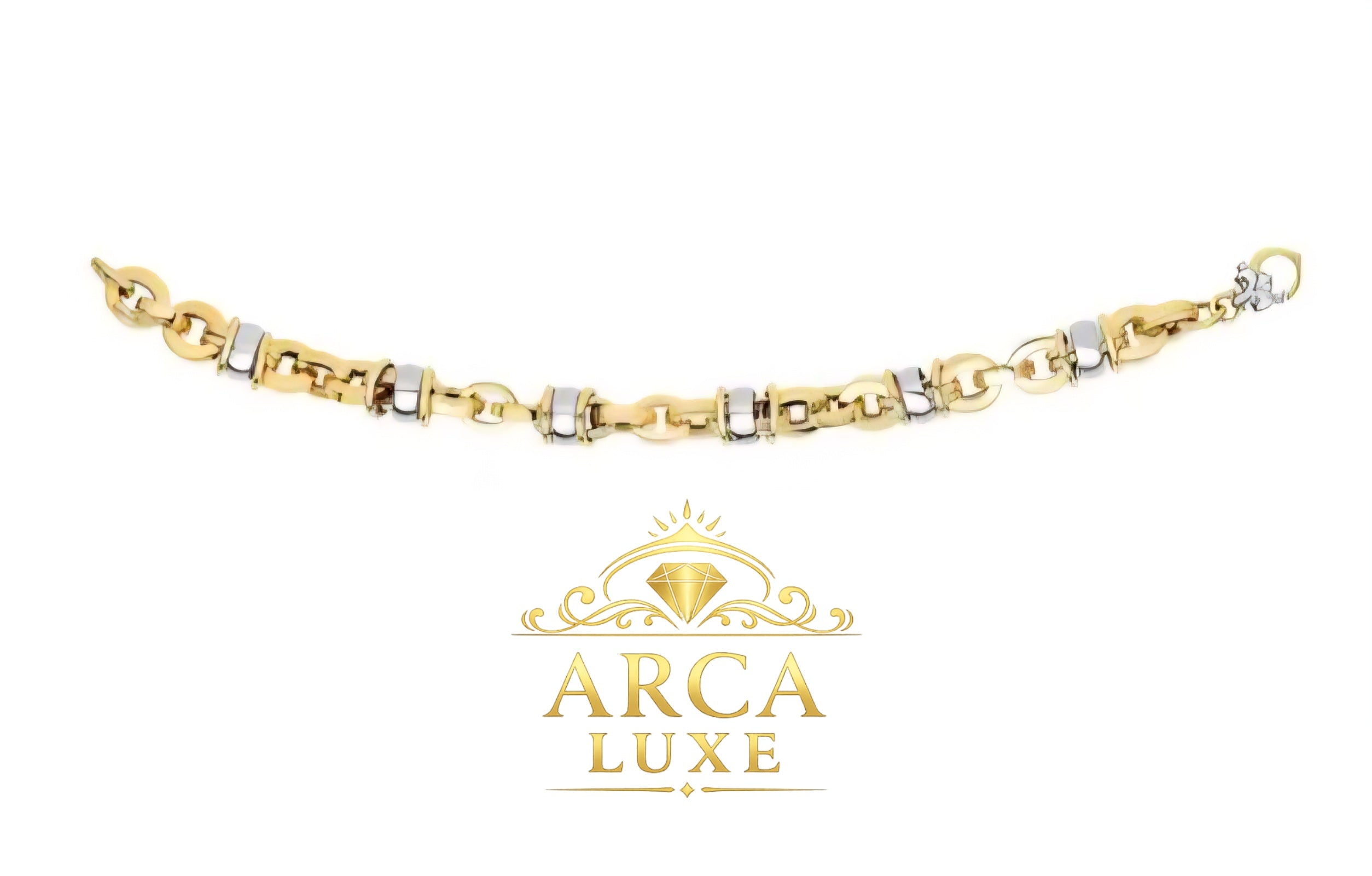 14K Two-Tone Gold Rondel Heritage Link Bracelet 7.5"