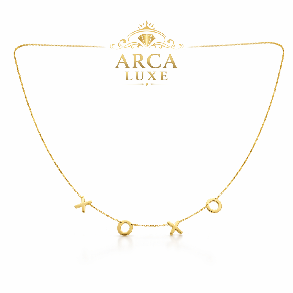 14K Solid Gold XOXO Necklace – Elegant Love Design 18"