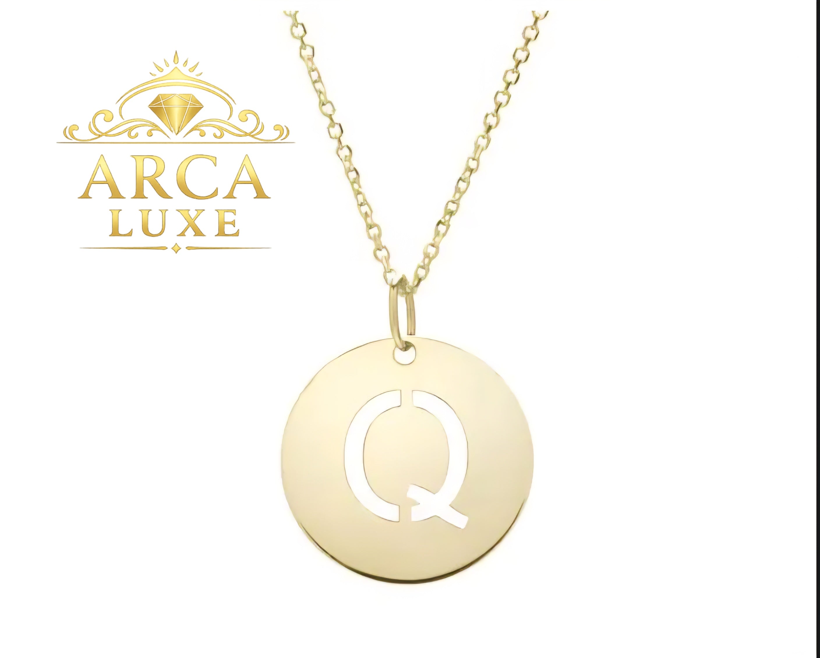14K Solid Gold Initial Letter Disc Necklace 18" | A–Z Minimalist Pendant | Real Gold Jewelry