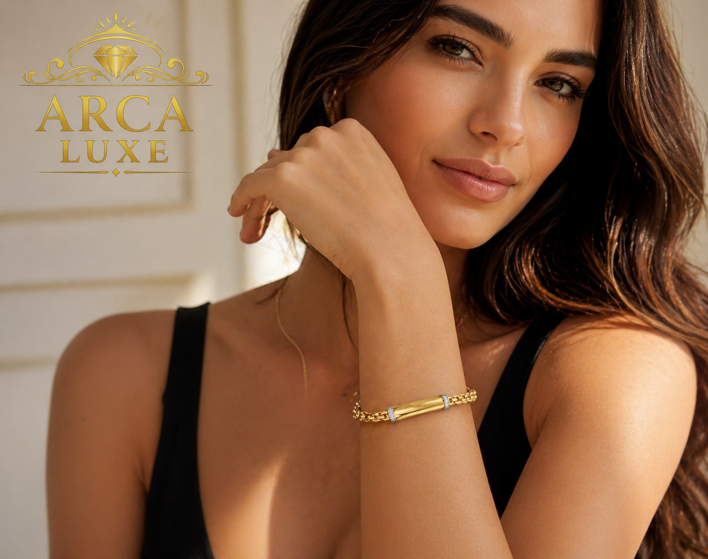 14K Solid Gold Diamond Bar Venetian Cuff Bracelet