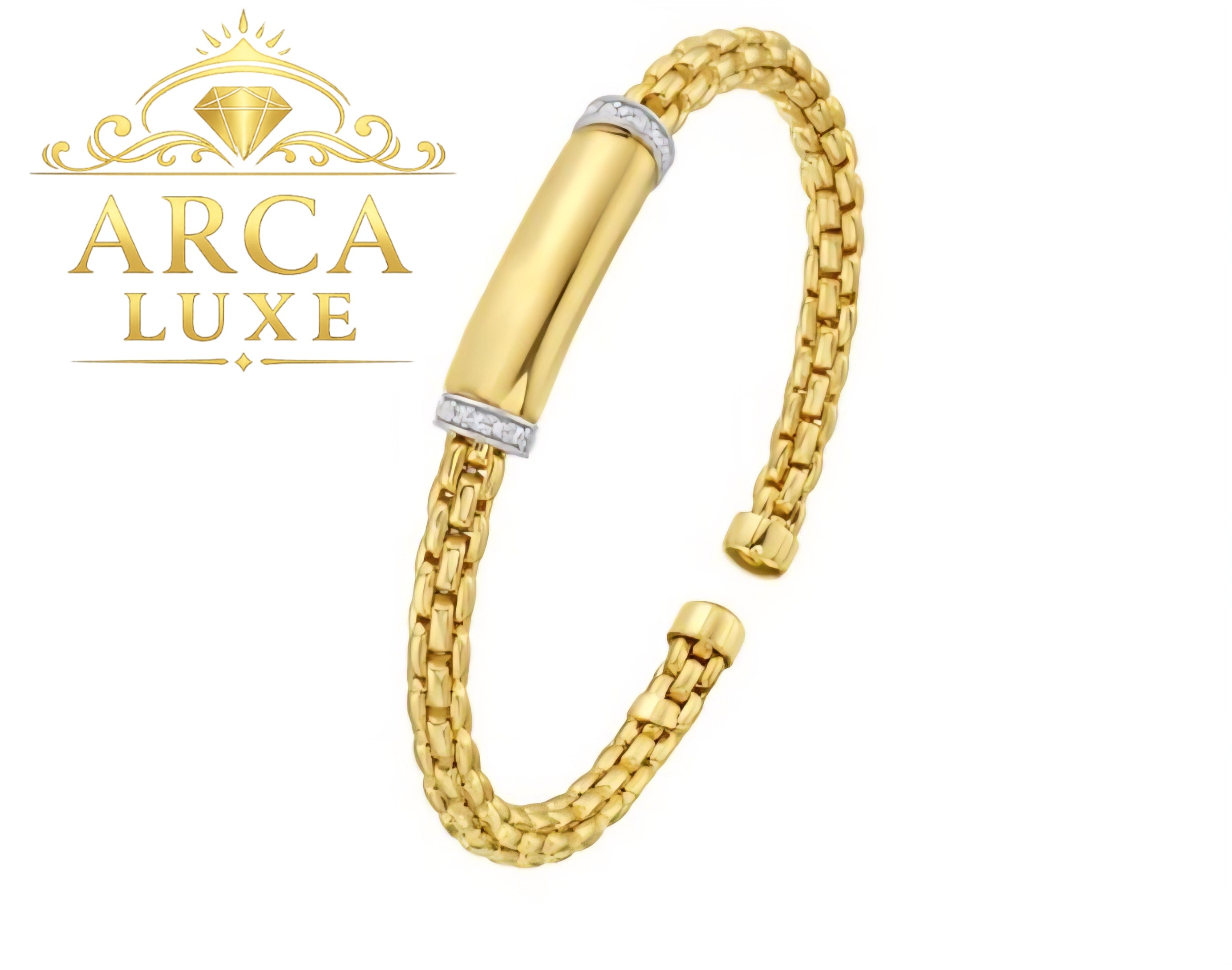 14K Solid Gold Diamond Bar Venetian Cuff Bracelet