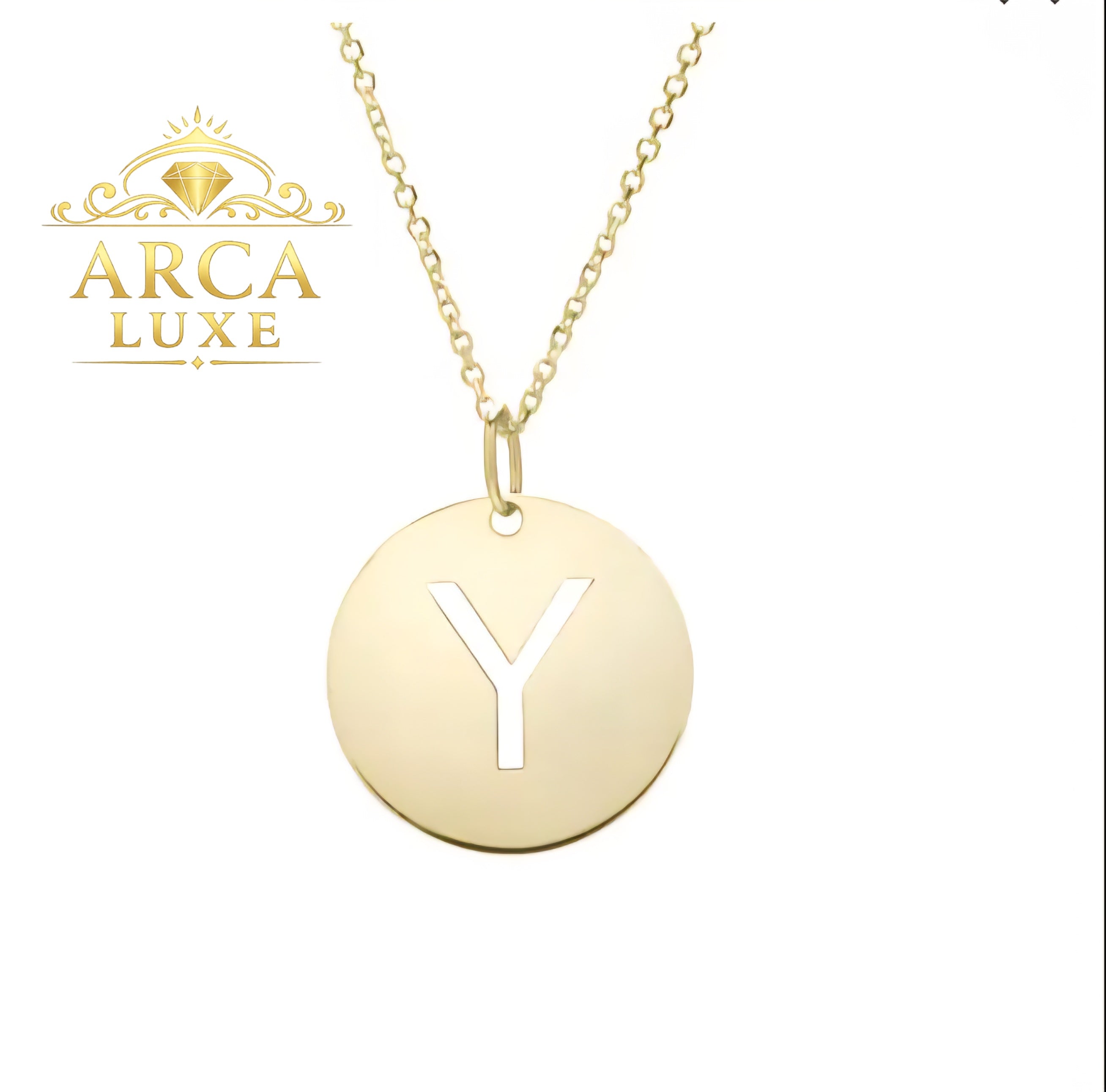 14K Solid Gold Initial Letter Disc Necklace 18" | A–Z Minimalist Pendant | Real Gold Jewelry