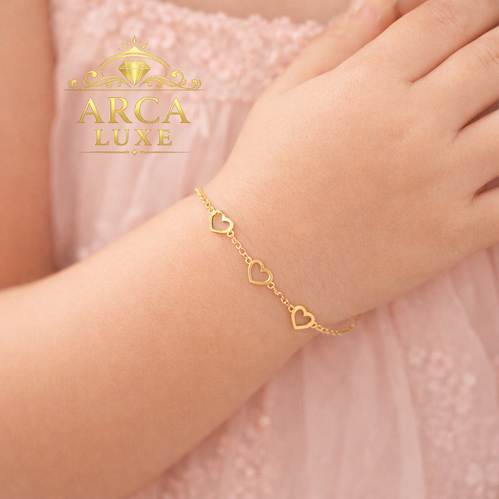 ARCA LUXE 14K Gold Open Heart Children's Bracelet 6"