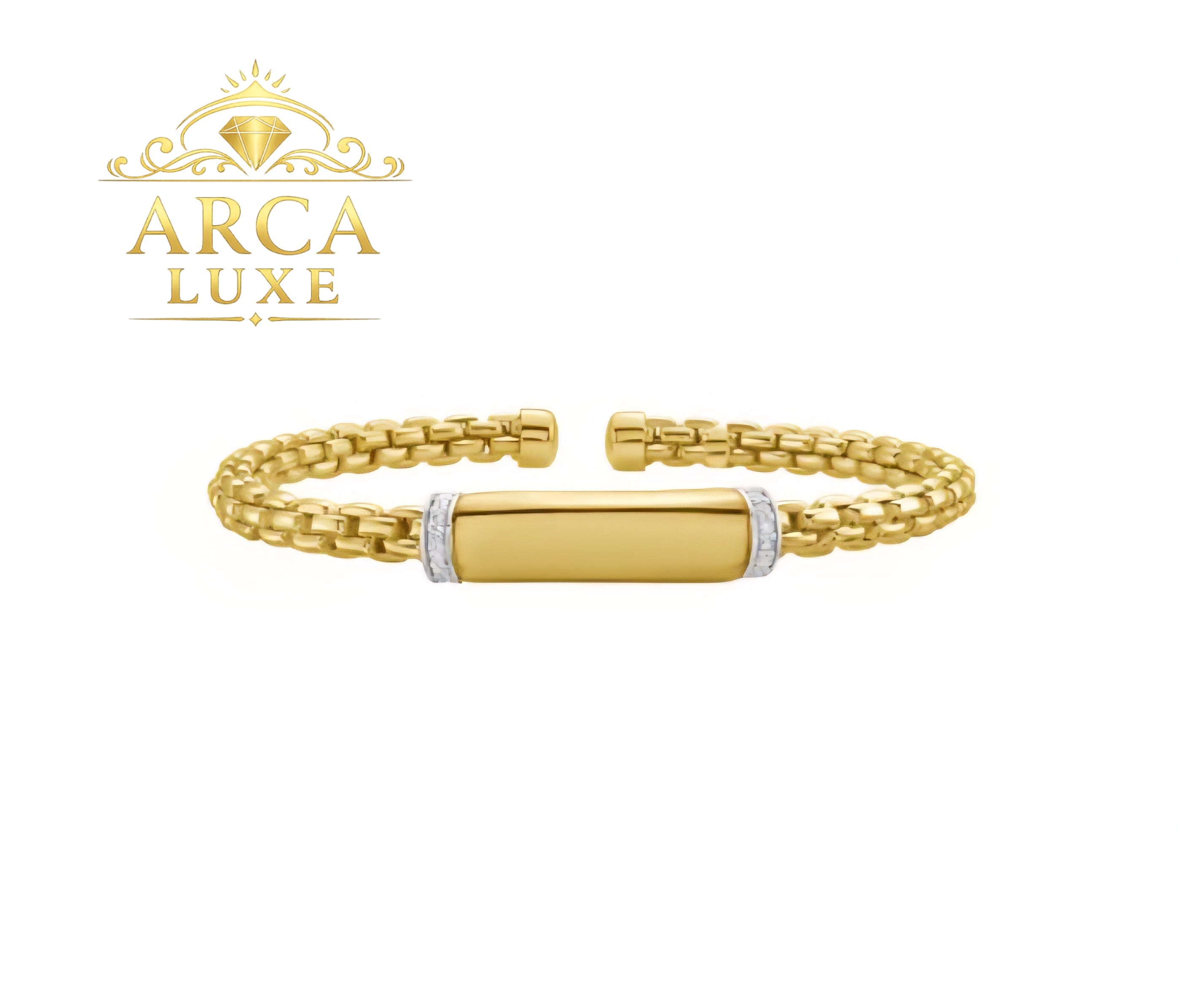14K Solid Gold Diamond Bar Venetian Cuff Bracelet
