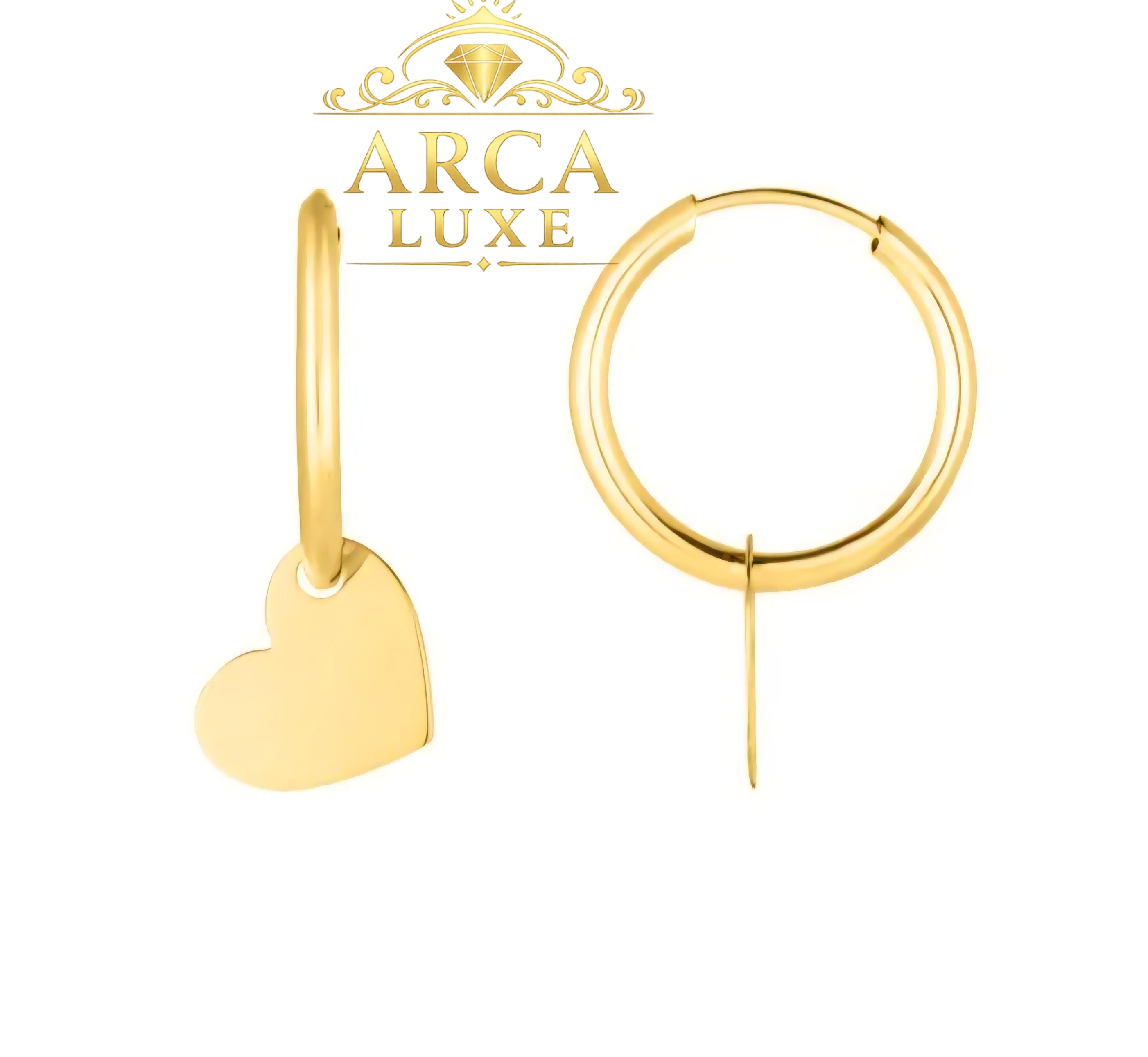 14K Solid Gold Polished Heart Dangle Hoop Earrings – Lightweight Luxury Design