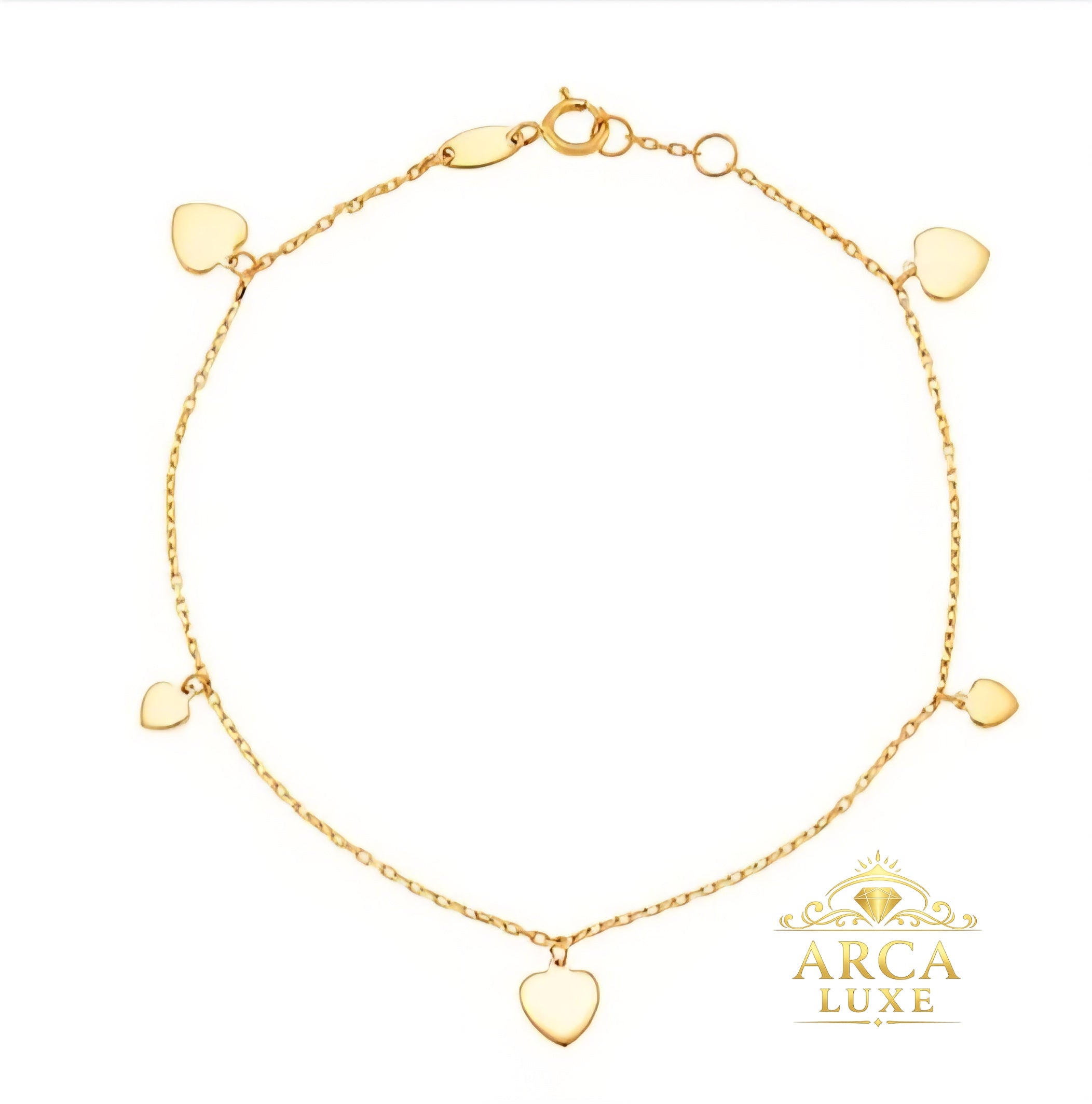 14K Yellow Gold Heart Charm Bracelet – Elegant Cable Chain 7.25”