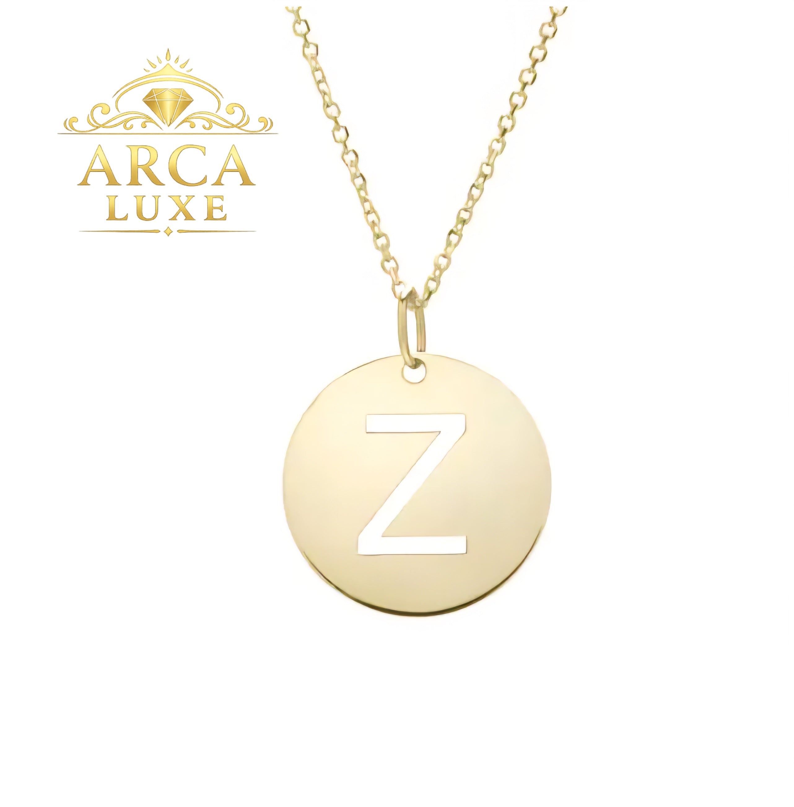 14K Solid Gold Initial Letter Disc Necklace 18" | A–Z Minimalist Pendant | Real Gold Jewelry