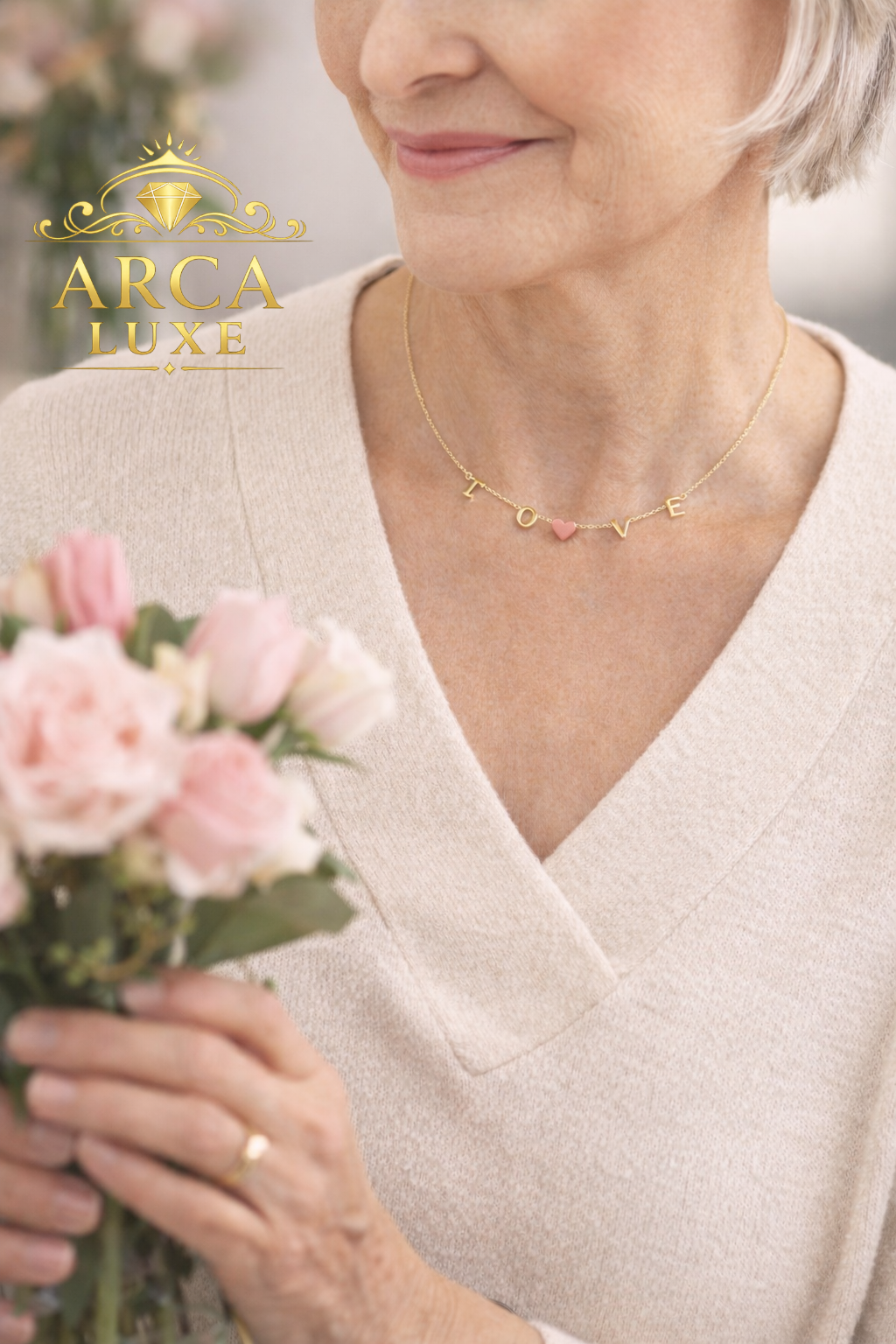 14K Solid Gold LOVE Necklace – Two Tone Yellow & Rose Gold Heart 18"