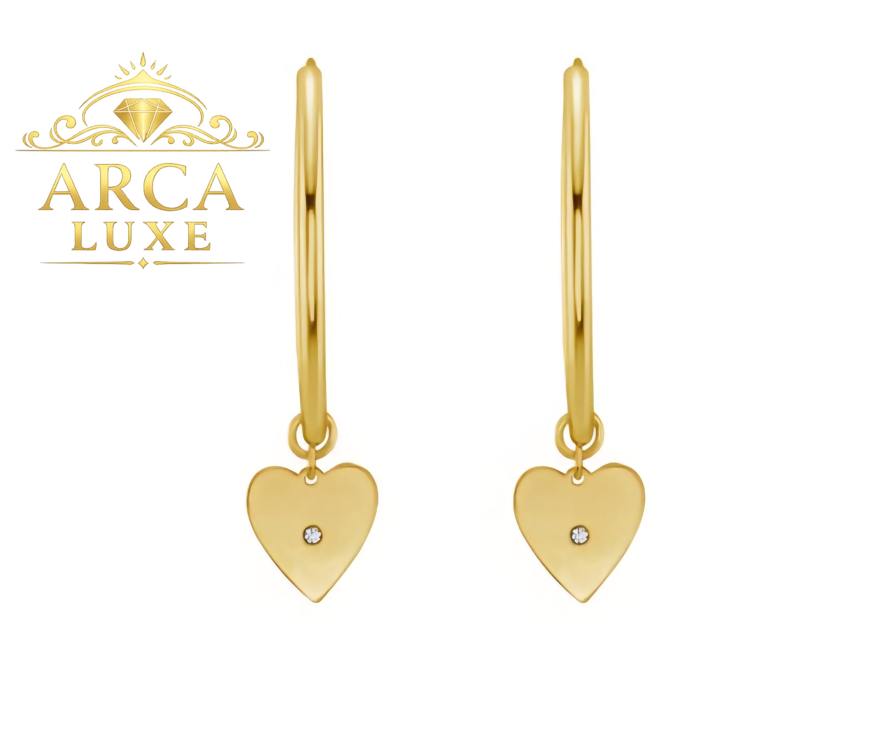 14K Solid Gold Diamond Heart Charm Hoop Earrings (0.01 CT) – Elegant Luxury Design