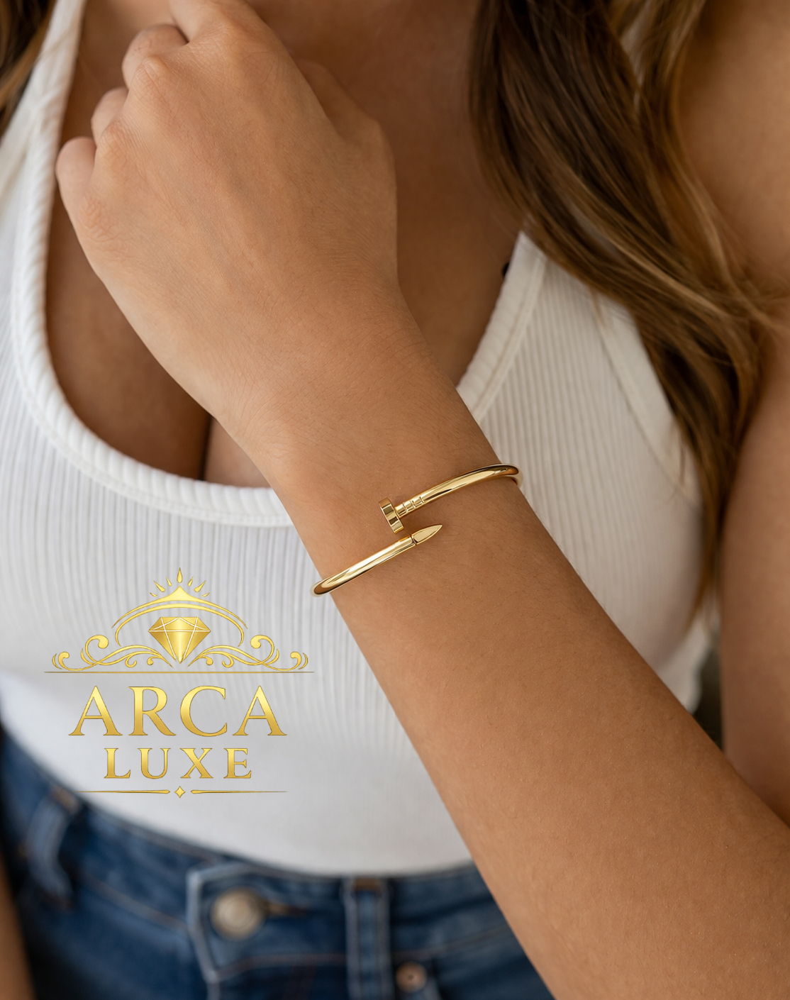 14K Solid Gold Bypass Nail Bangle Bracelet