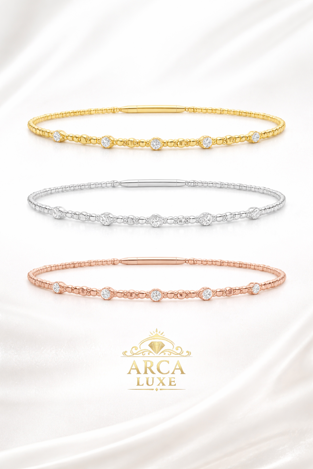 14K Solid Gold Diamond Beaded Bracelet 7"