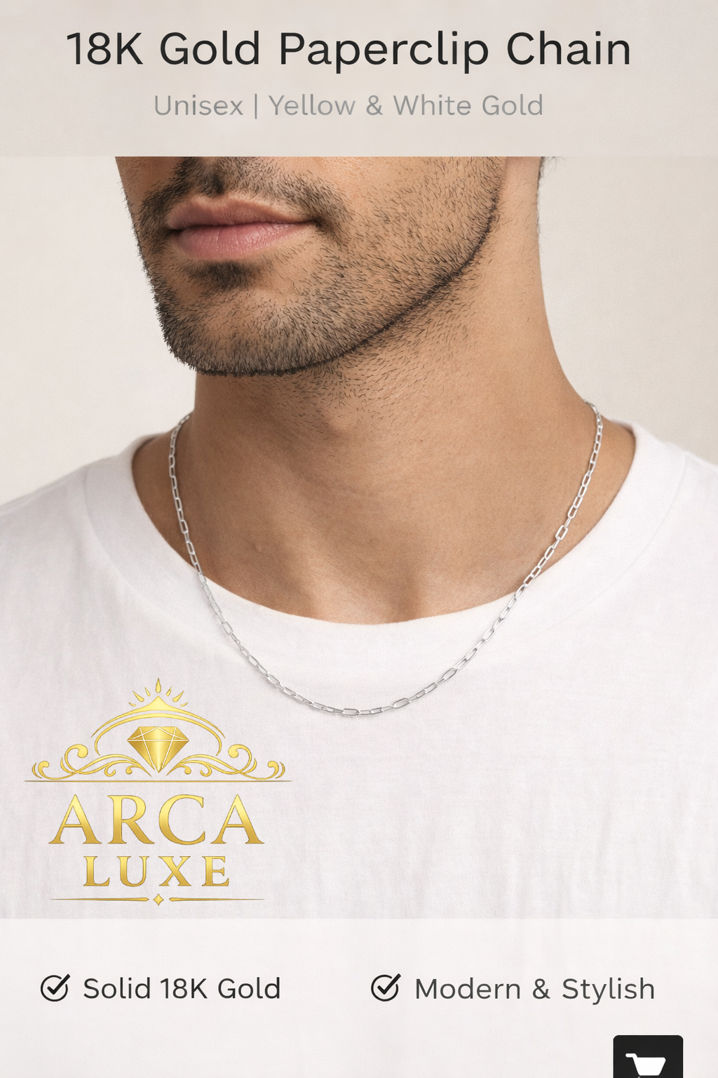 Title: 18K Gold 1.5mm Paperclip Chain – Yellow & White Gold