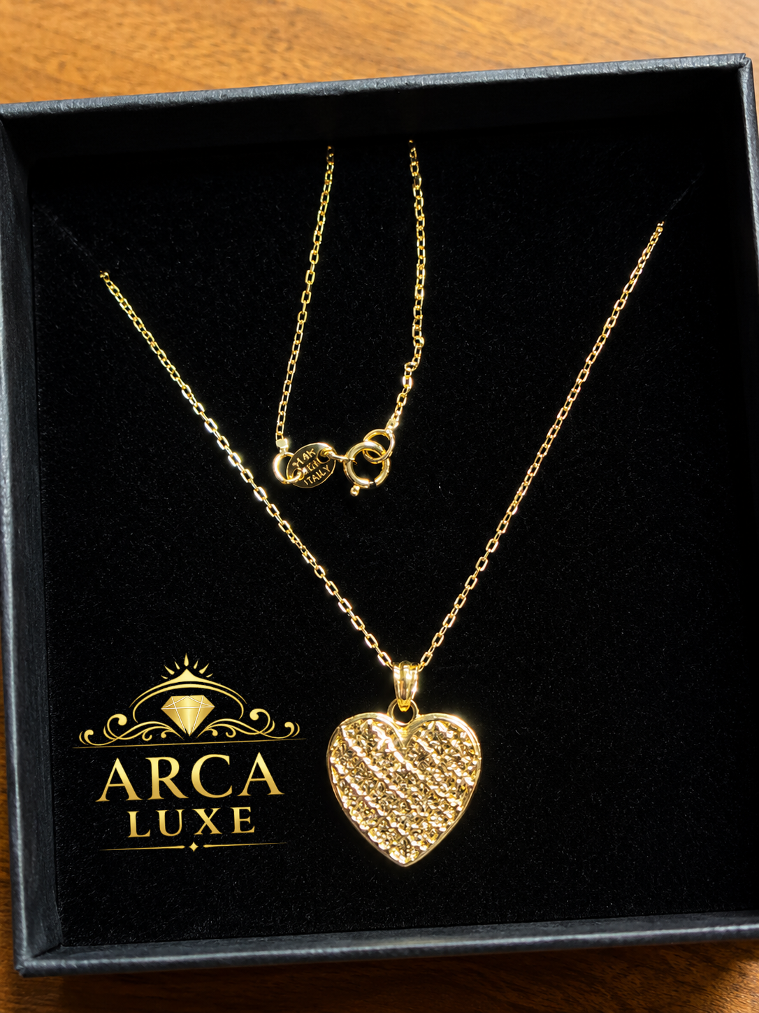 14K Diamond Cut Heart Necklace – 18" Solid Gold | ARCA LUXE