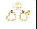 14K Solid Gold Baguette Heart Earrings with Amethyst