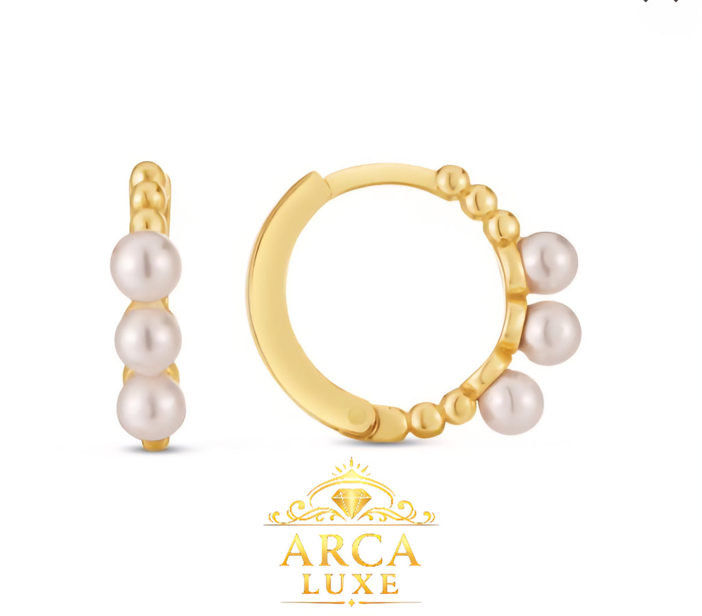 14K Solid Gold Pearl Huggie Earrings (3mm) – Elegant Minimalist Luxury
