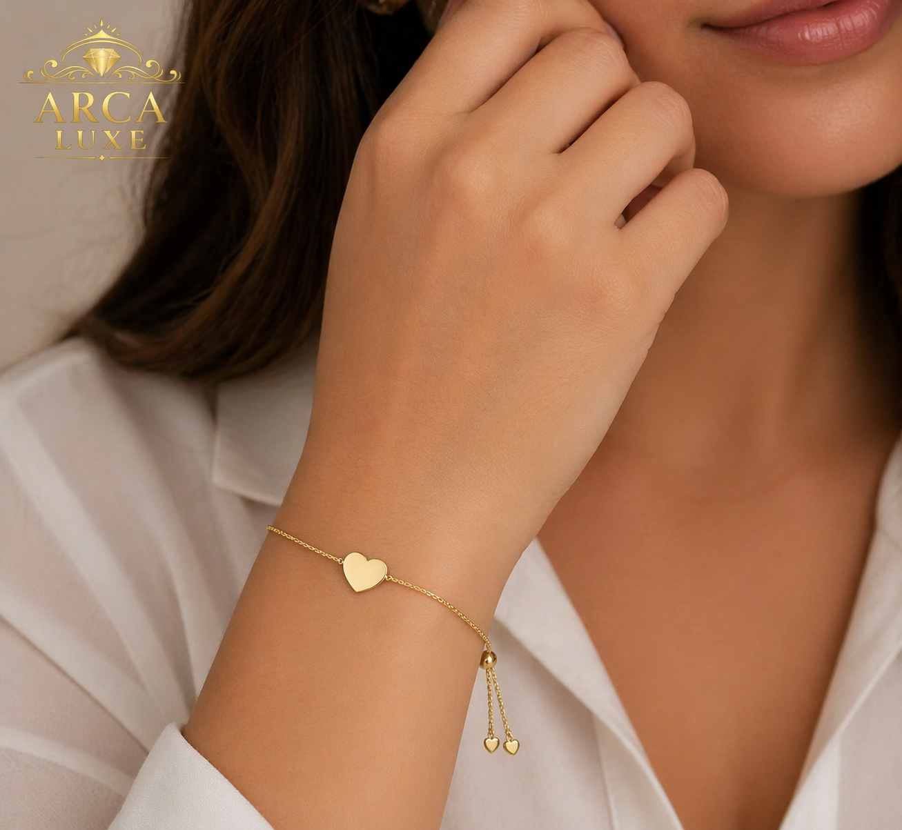 14K Solid Gold Minimal Heart Bolo Bracelet – 9.25” | 1.1g