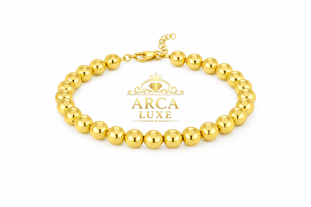 14K Solid Gold 7mm Beaded Bracelet 8"- 8.25"