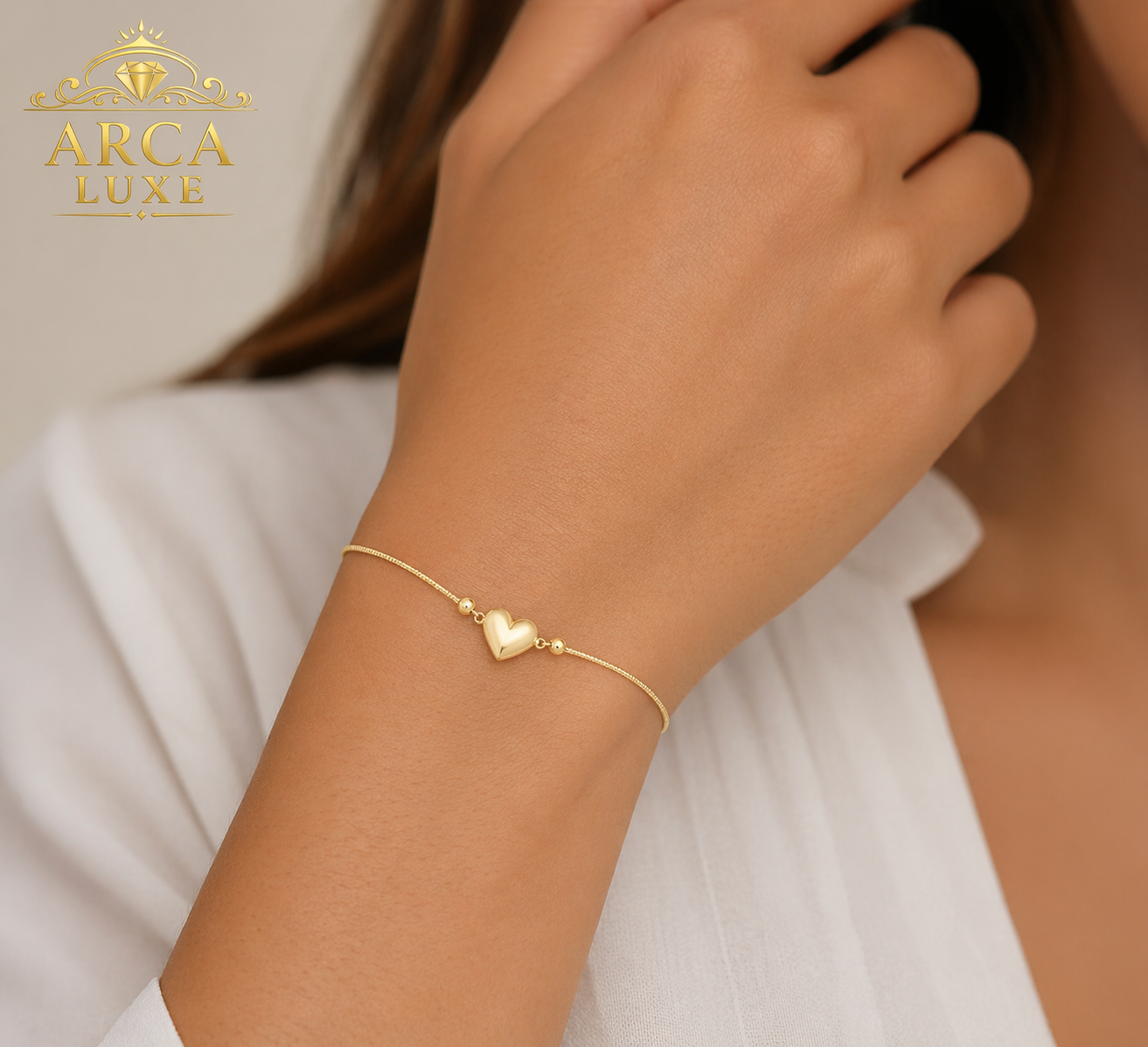14K Solid Gold Adjustable Heart Bolo Bracelet – 9” | 1.9g
