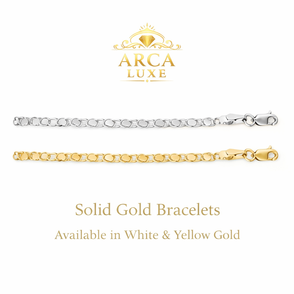 ARCA LUXE 14K Gold 3mm Heart Chain Bracelet 5.5"-6"